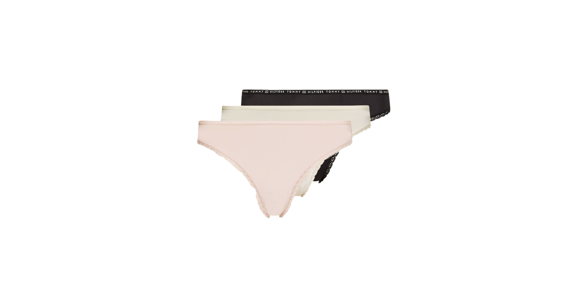 TOMMY HILFIGER DÁMSKÉ KALHOTKY 3P BIKINI BLACK PINK IVORY UW0UW02825 0R8