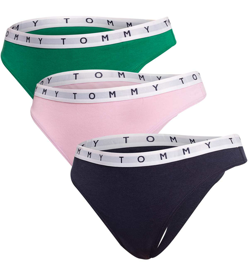TOMMY HILFIGER DÁMSKÁ TANGA 3P THONG ZELENÉ/RŮŽOVÉ/ČERNÉ UW0UW02521 0V3